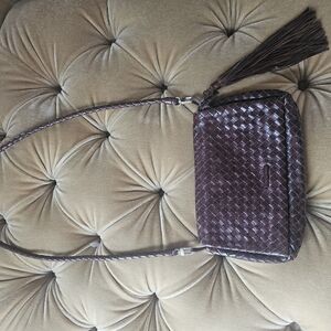 Woven Italian Dark Brown Leather Crossbody Francesco Biasia Bag